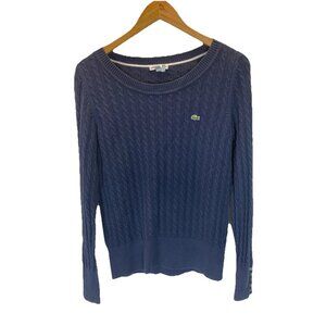 LACOSTE Women’s 40 Us 8 crew Navy Cable Knit Long Sleeve Sweater Preppy Croc